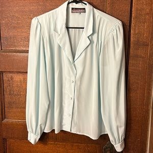 Vintage '70's Lady Manhattan Pleated Button Down Blouse w/Shoulder Pads Sz 10